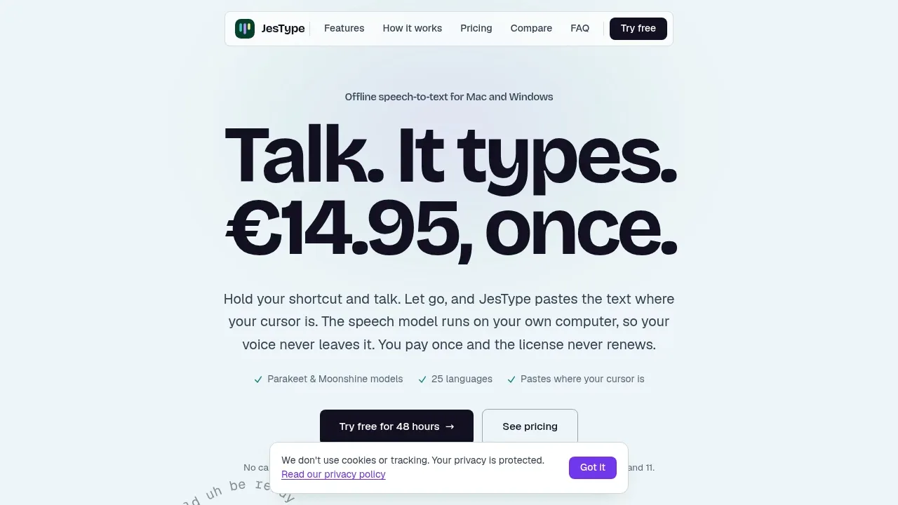 Screenshot of JesType website