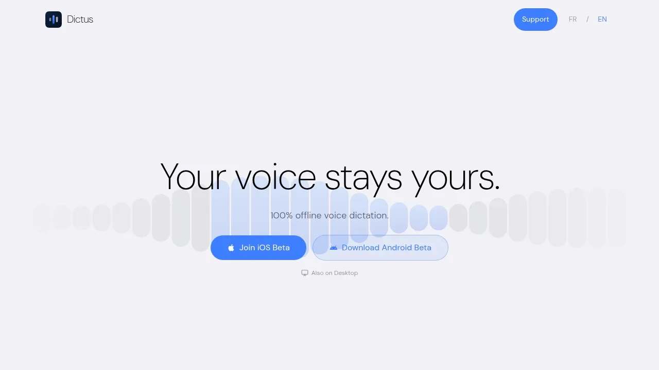 Screenshot of Dictus Desktop website