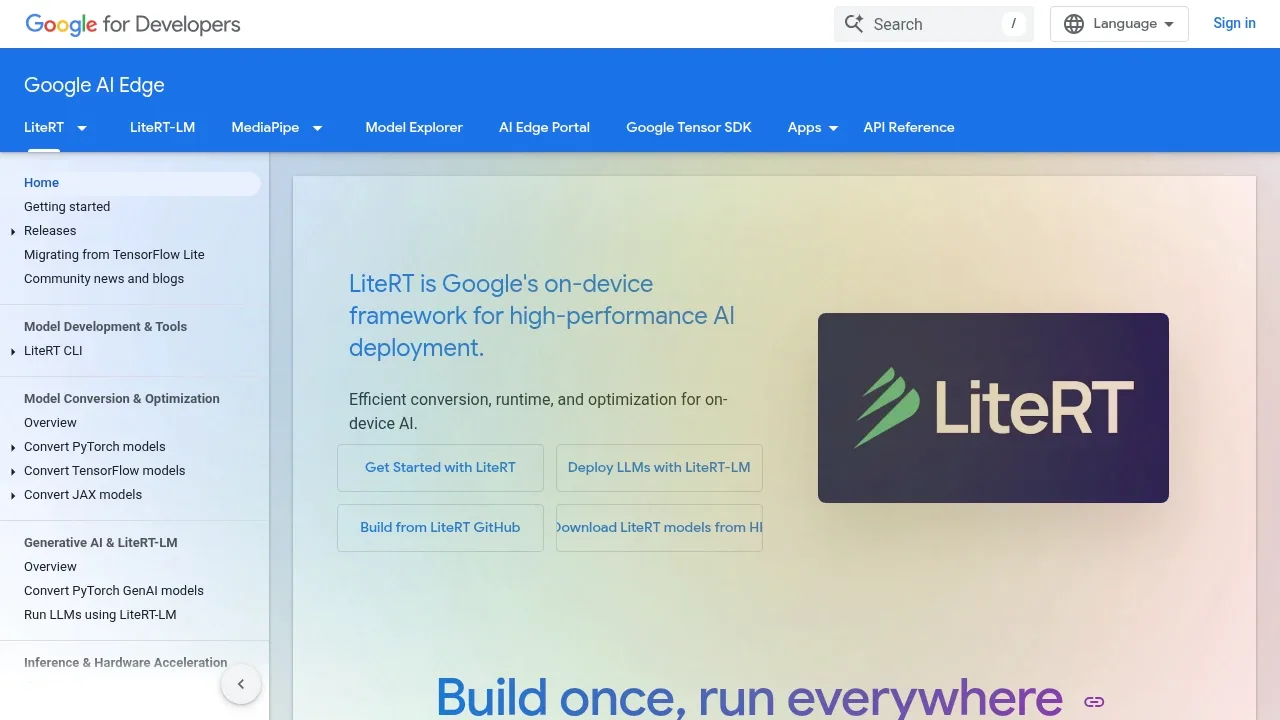 Screenshot of LiteRT website