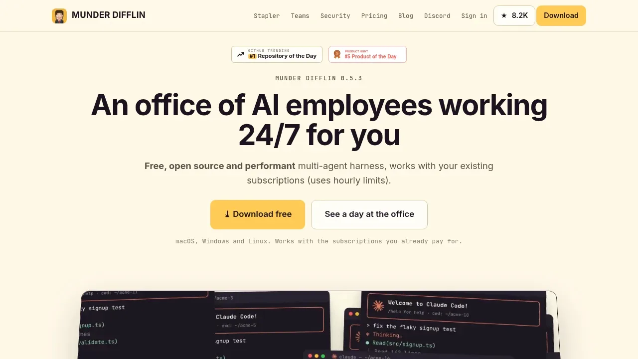 Screenshot of Munder Difflin website
