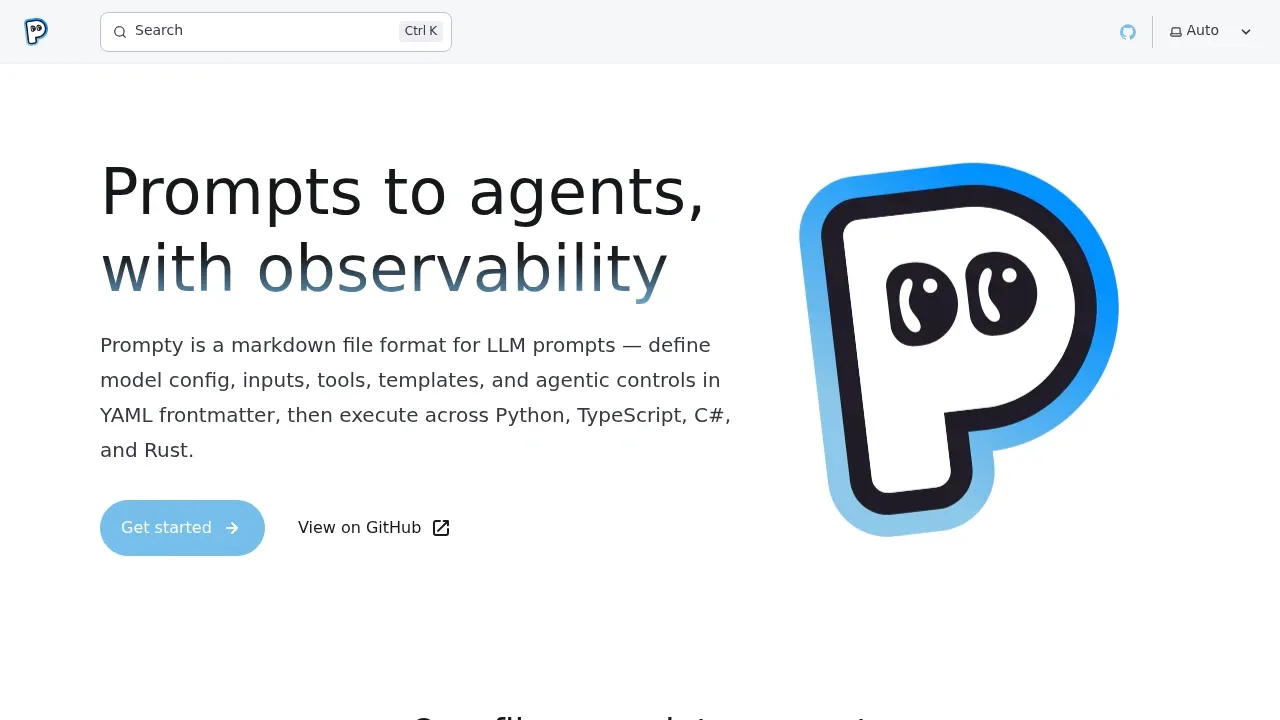 Screenshot of Prompty website