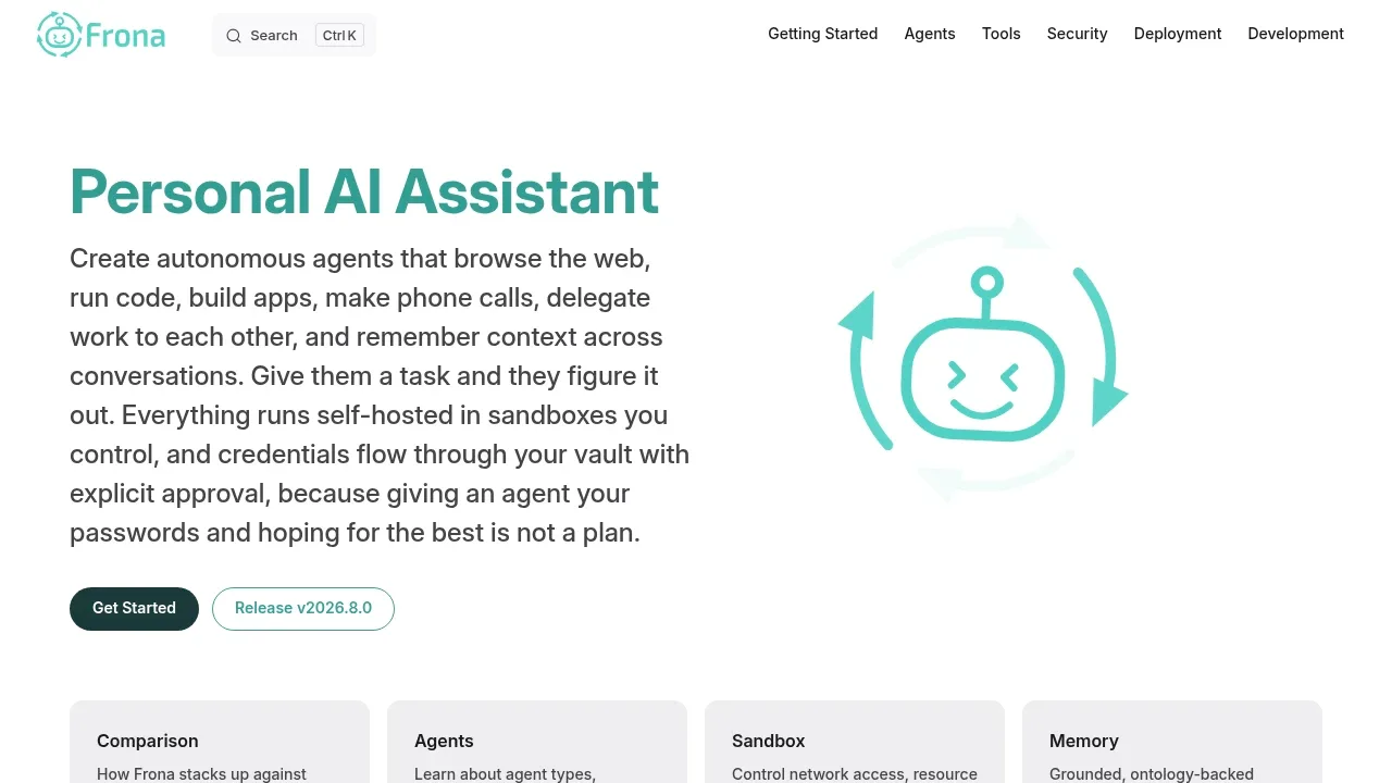 Screenshot of Frona website