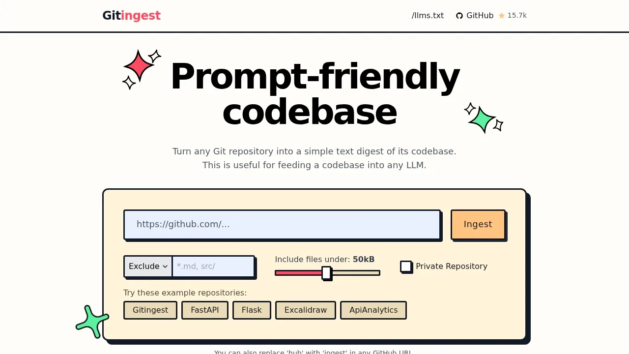 Screenshot of Gitingest website