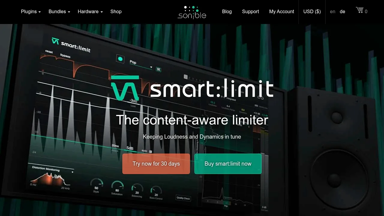 Screenshot of sonible smart:limit website
