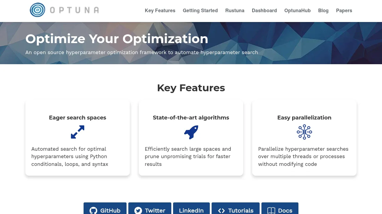 Screenshot of Optuna website