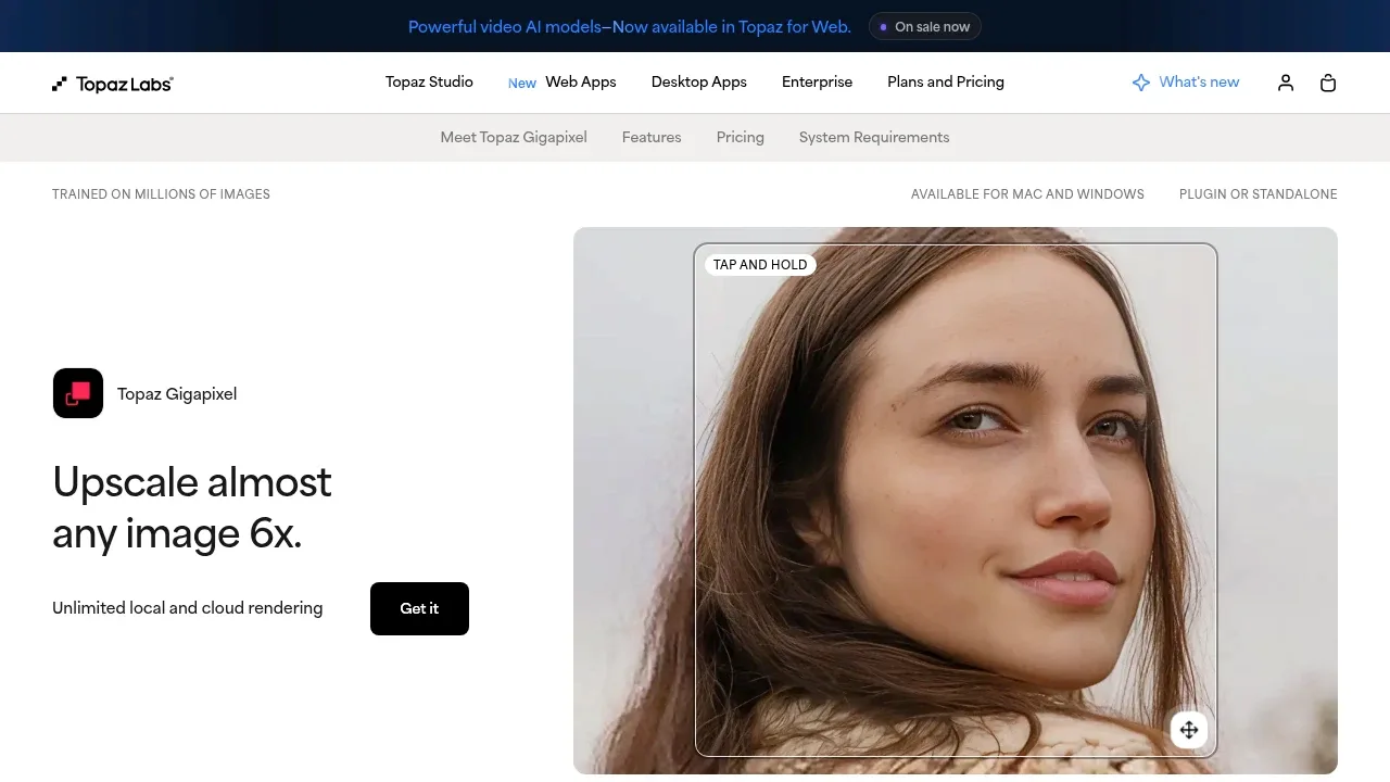 Screenshot of Topaz Gigapixel website