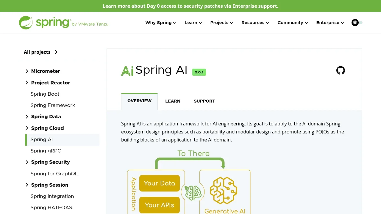 Screenshot of Spring AI website