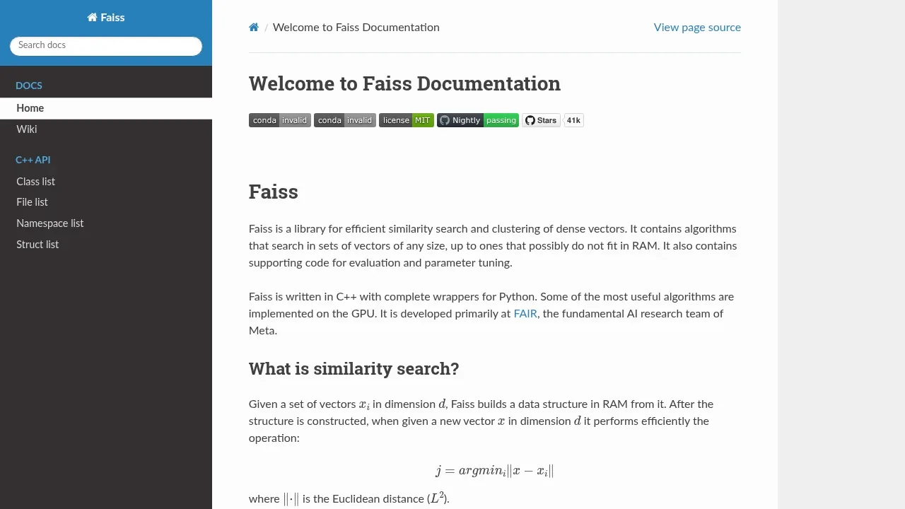 Screenshot of FAISS website