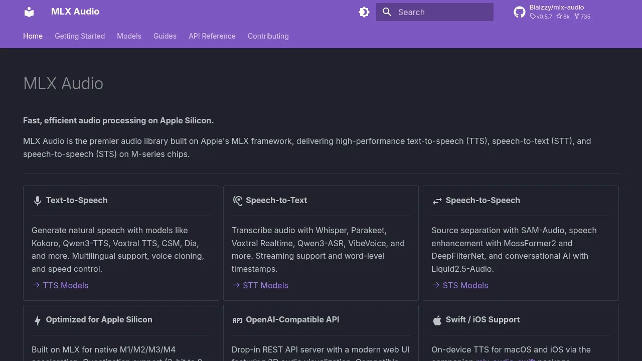 Screenshot of MLX Audio website