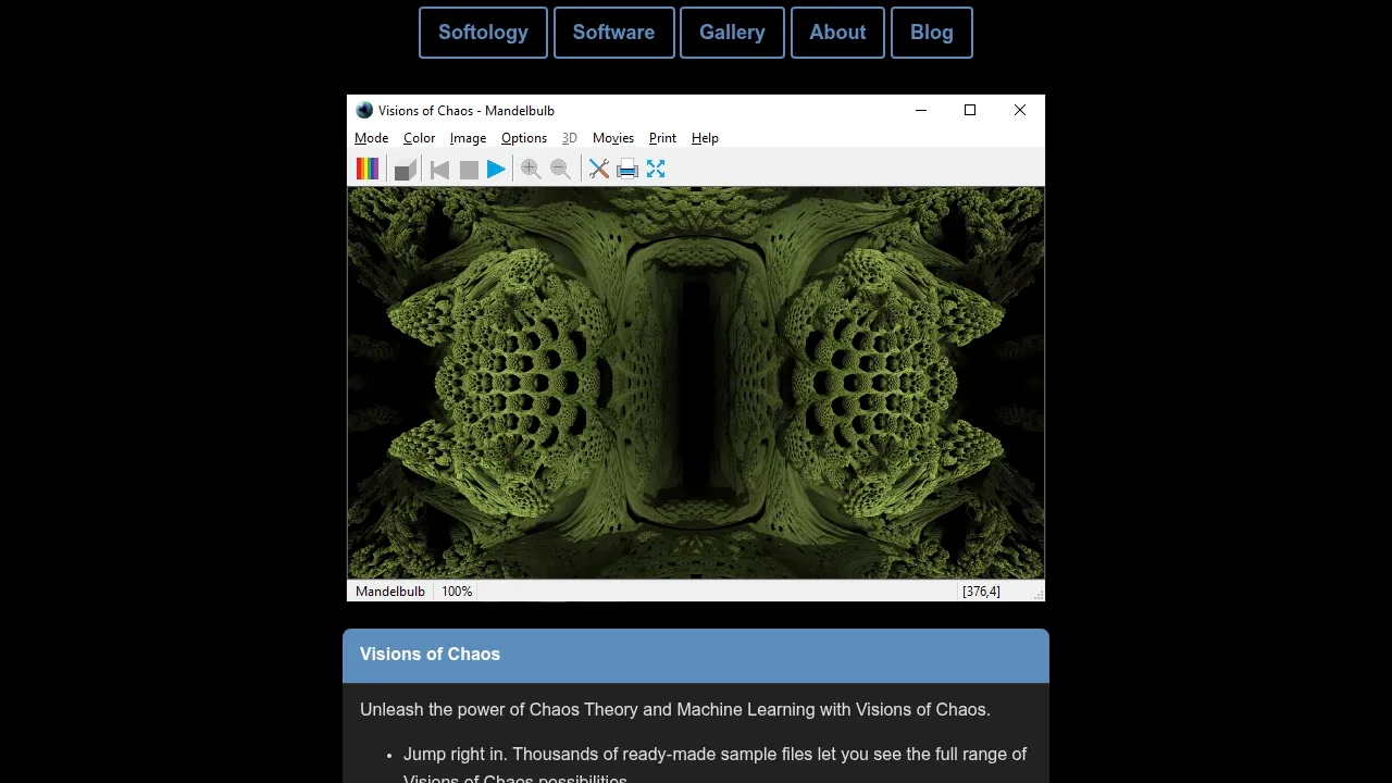 Screenshot of Visions of Chaos website