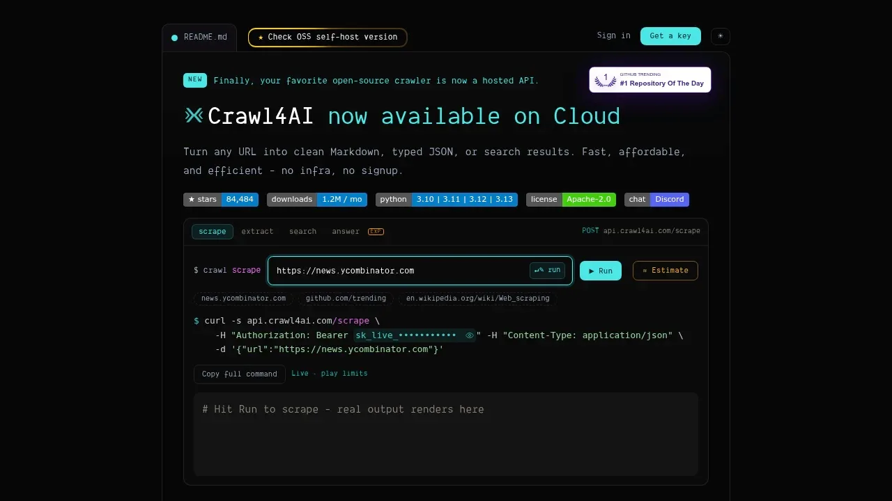 Screenshot of Crawl4AI website