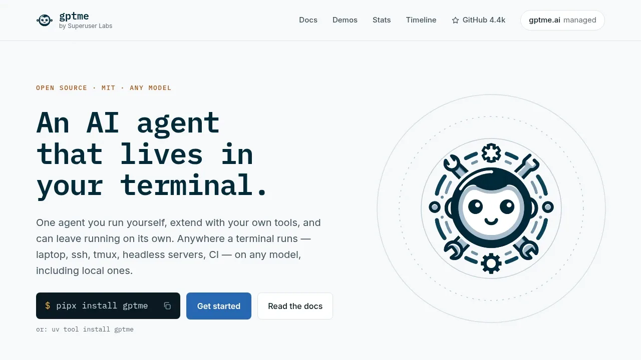 Screenshot of gptme website