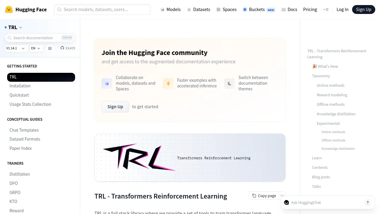 Screenshot of TRL website