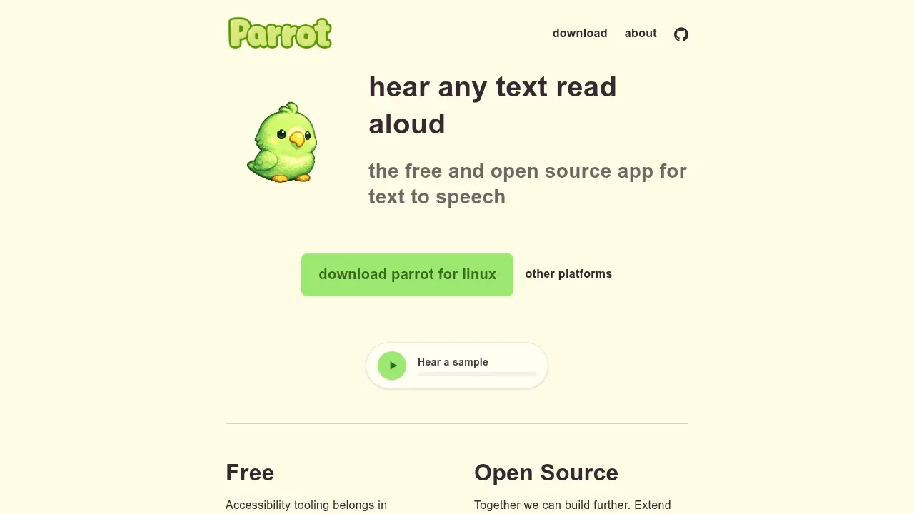 Screenshot of Parrot website