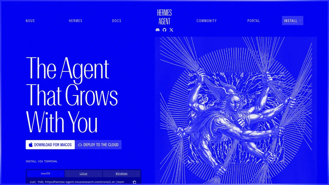 Screenshot of Hermes Agent website