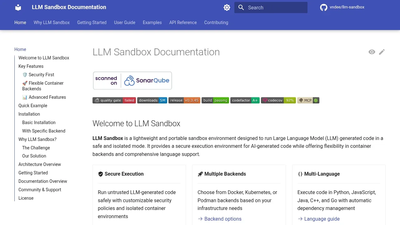 Screenshot of LLM Sandbox website