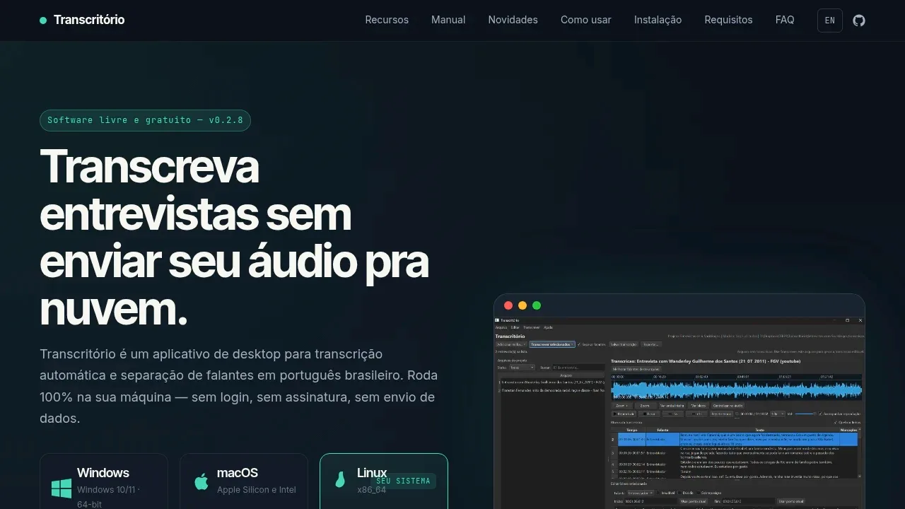 Screenshot of Transcritório website
