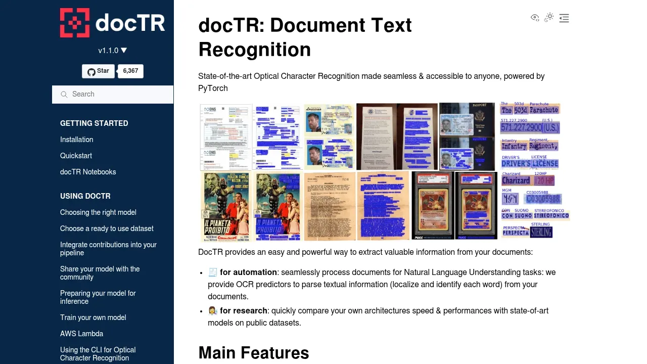 Screenshot of docTR website