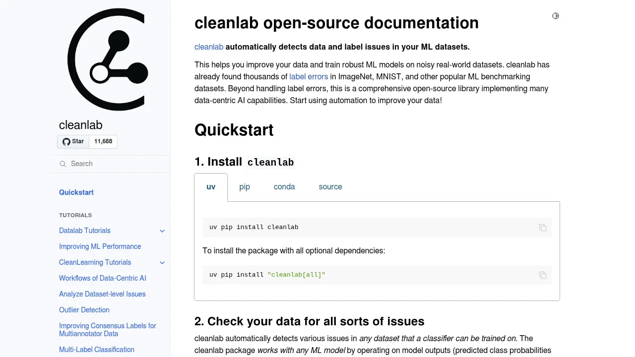 Screenshot of Cleanlab website