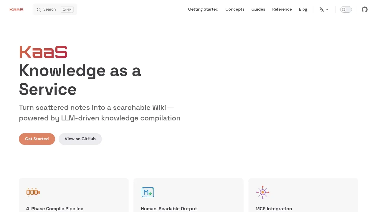 Screenshot of KaaS website