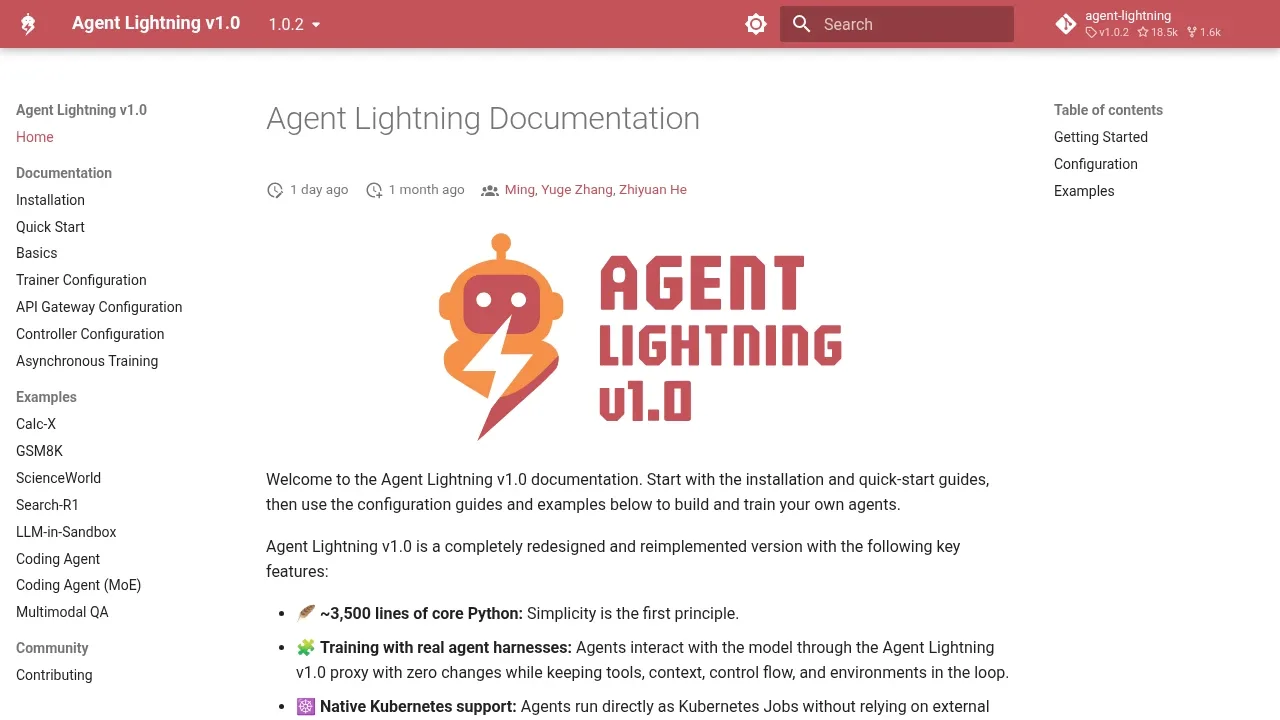 Screenshot of Agent Lightning website