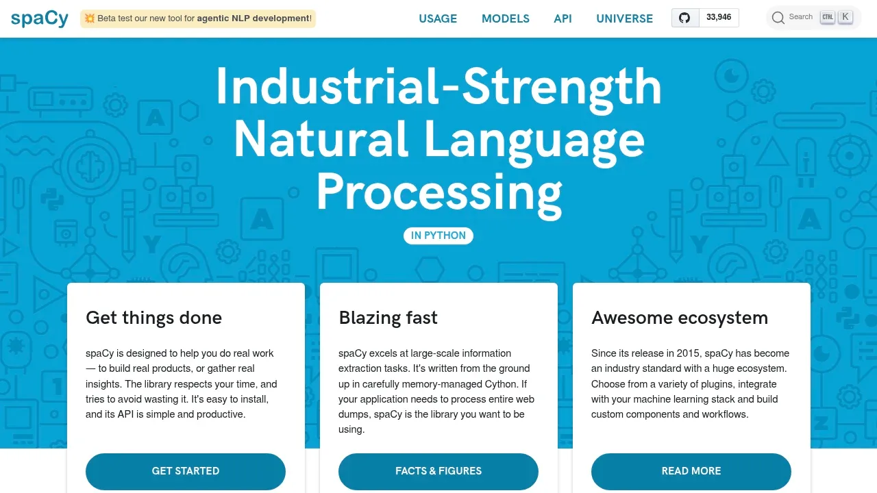 Screenshot of spaCy website