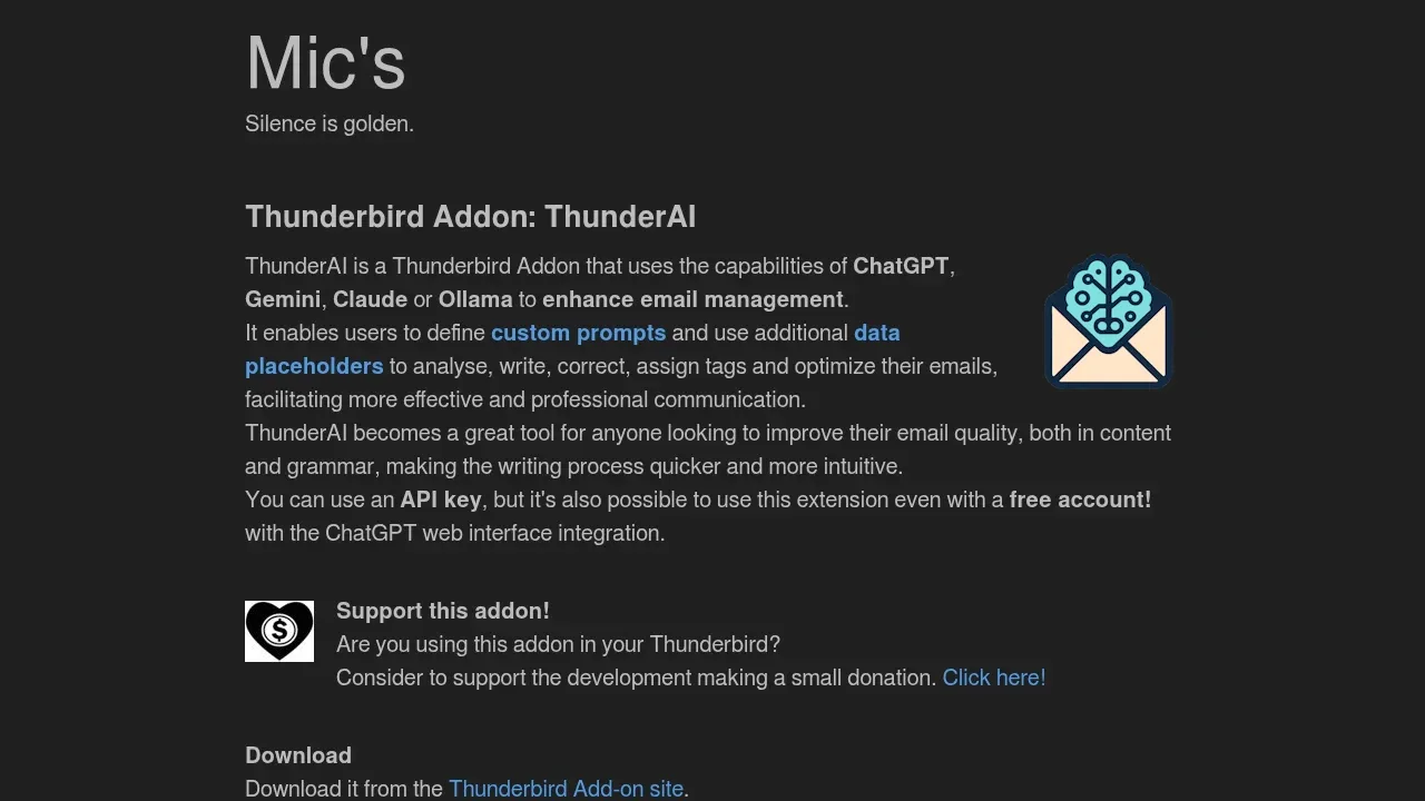 Screenshot of ThunderAI website