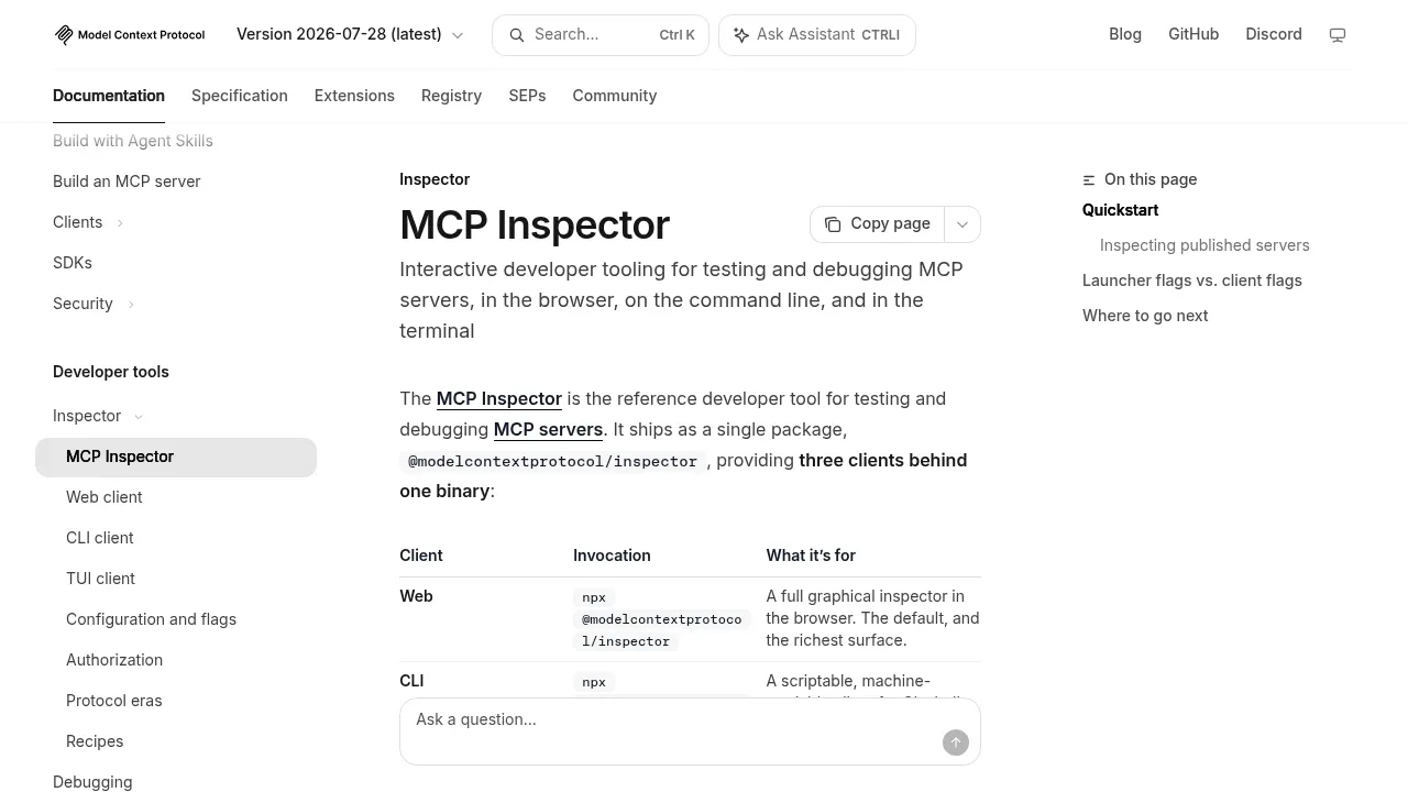 Screenshot of MCP Inspector website
