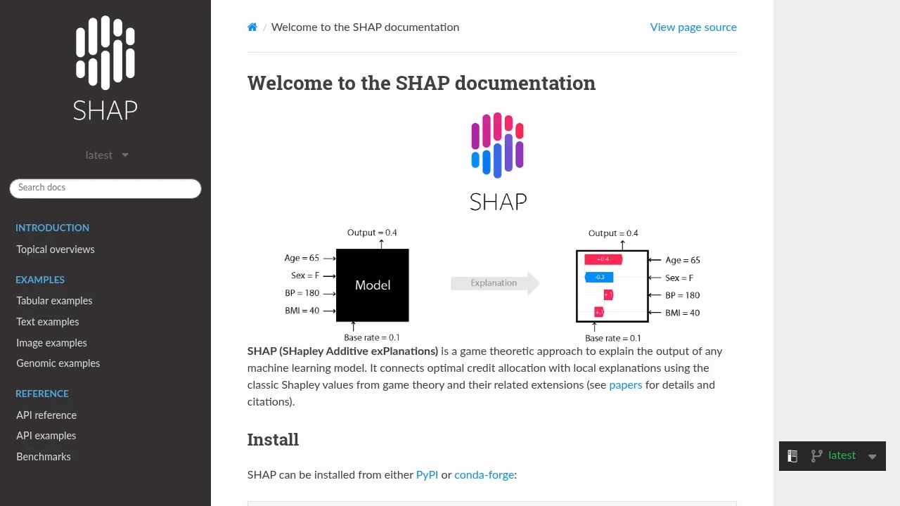 Screenshot of SHAP website