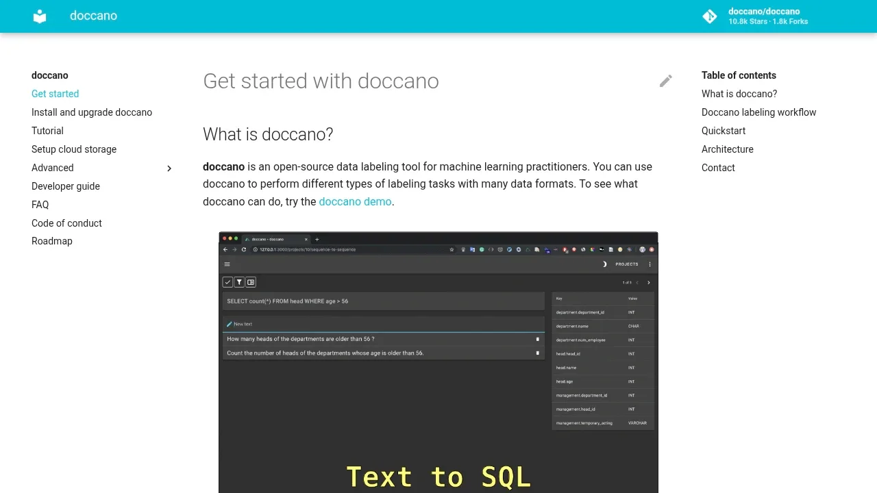 Screenshot of Doccano website