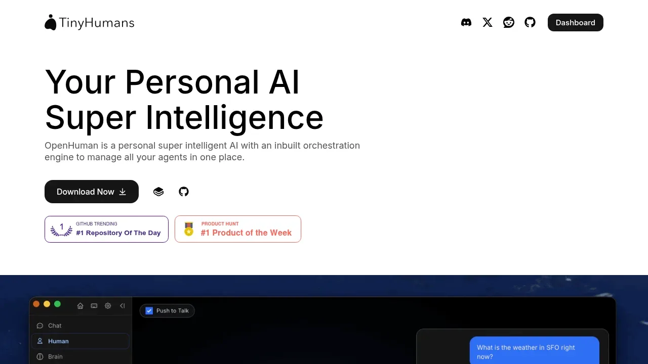 Screenshot of OpenHuman website
