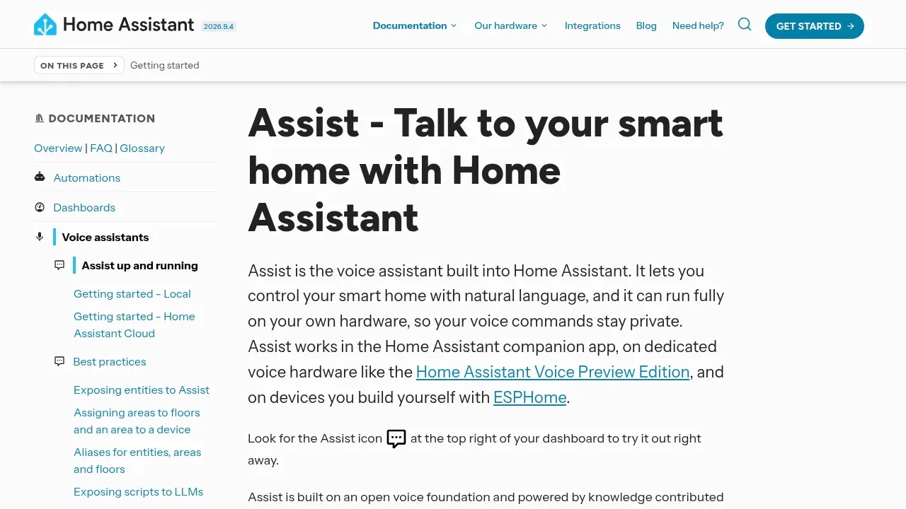 Screenshot of Home Assistant Assist website