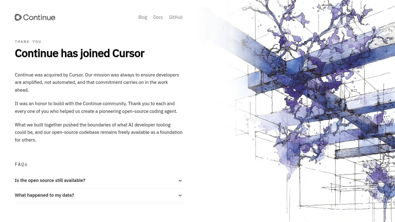 Screenshot of Continue website