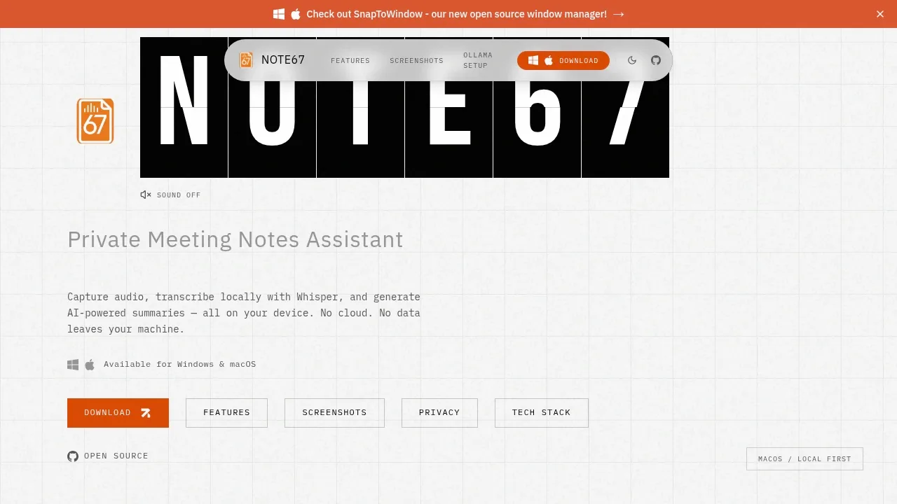 Screenshot of Note67 website