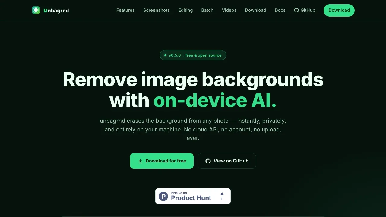 Screenshot of unbagrnd website