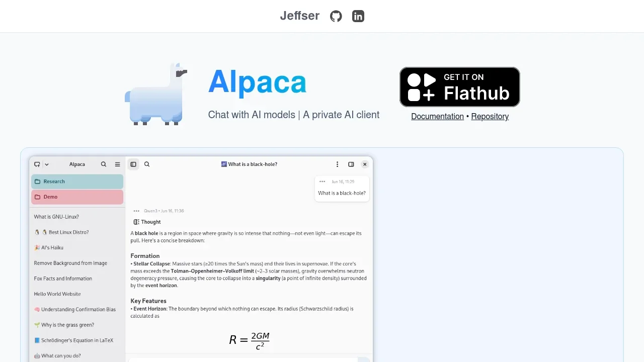 Screenshot of Alpaca website