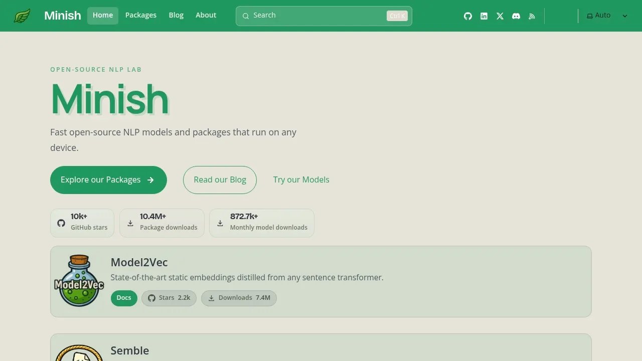 Screenshot of Model2Vec website