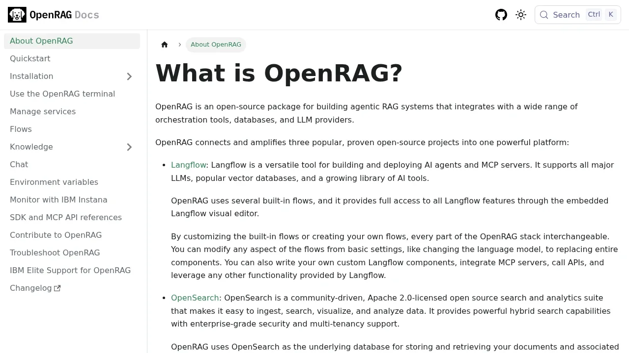 Screenshot of OpenRAG website