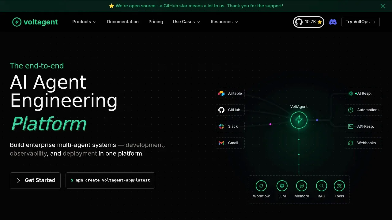 Screenshot of VoltAgent website