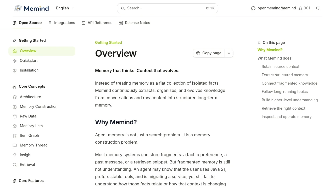 Screenshot of Memind website