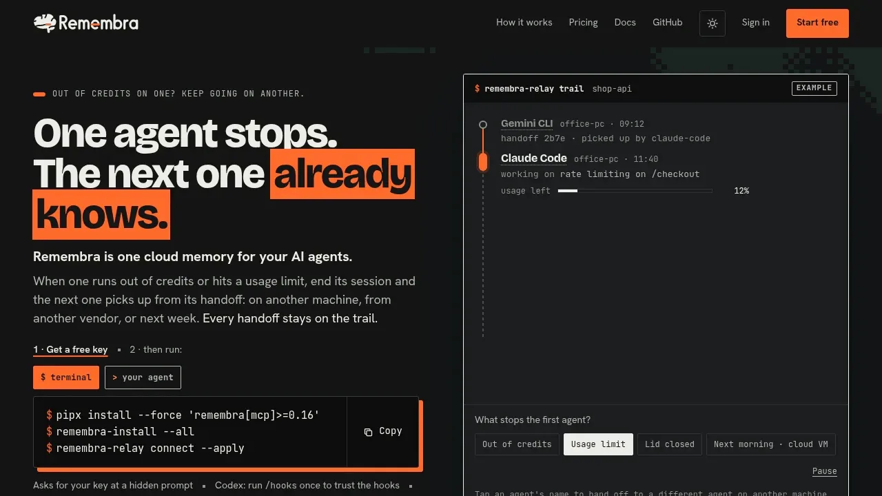 Screenshot of Remembra Relay website
