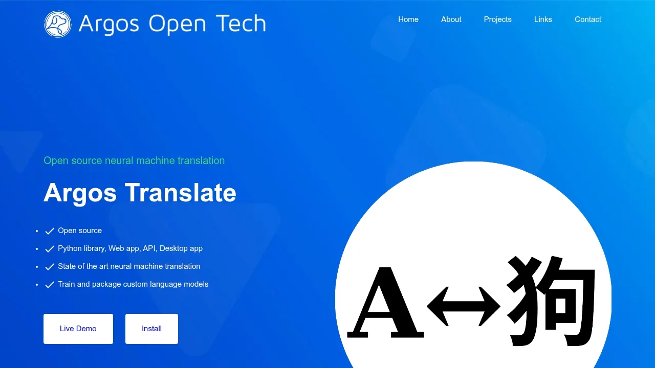 Screenshot of Argos Translate website