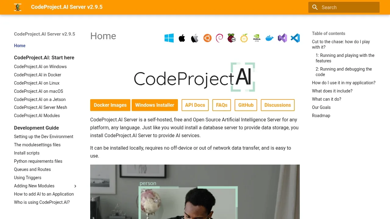 Screenshot of CodeProject.AI Server website