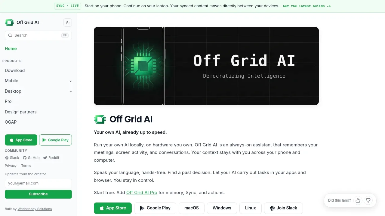 Screenshot of Off Grid AI website