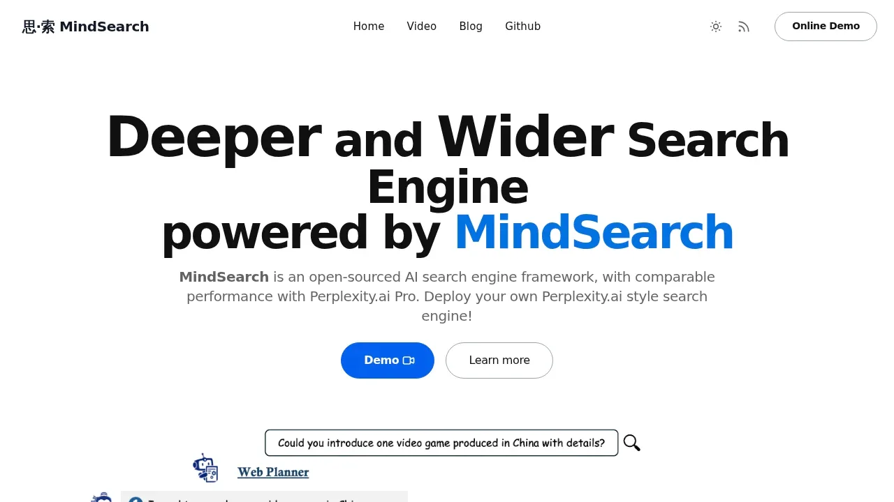 Screenshot of MindSearch website