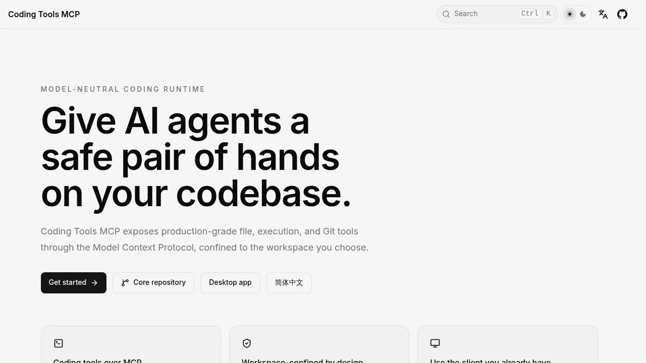 Screenshot of Coding Tools MCP website