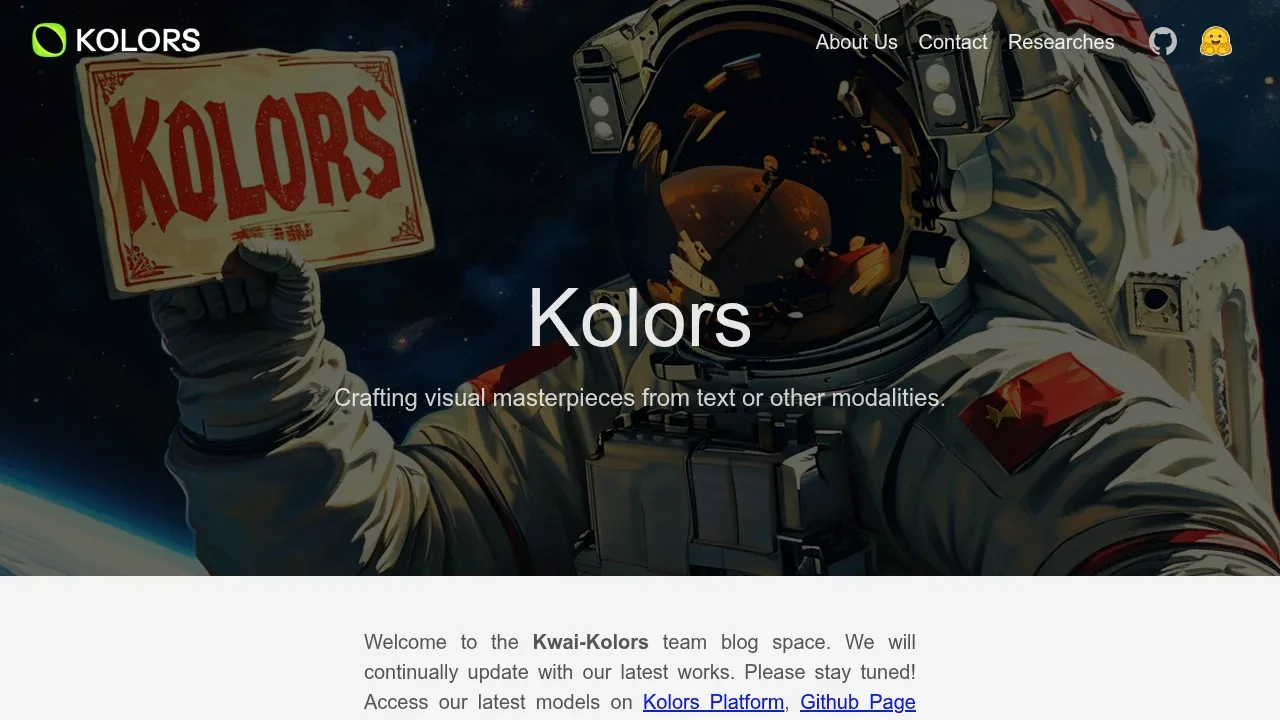 Screenshot of Kolors website