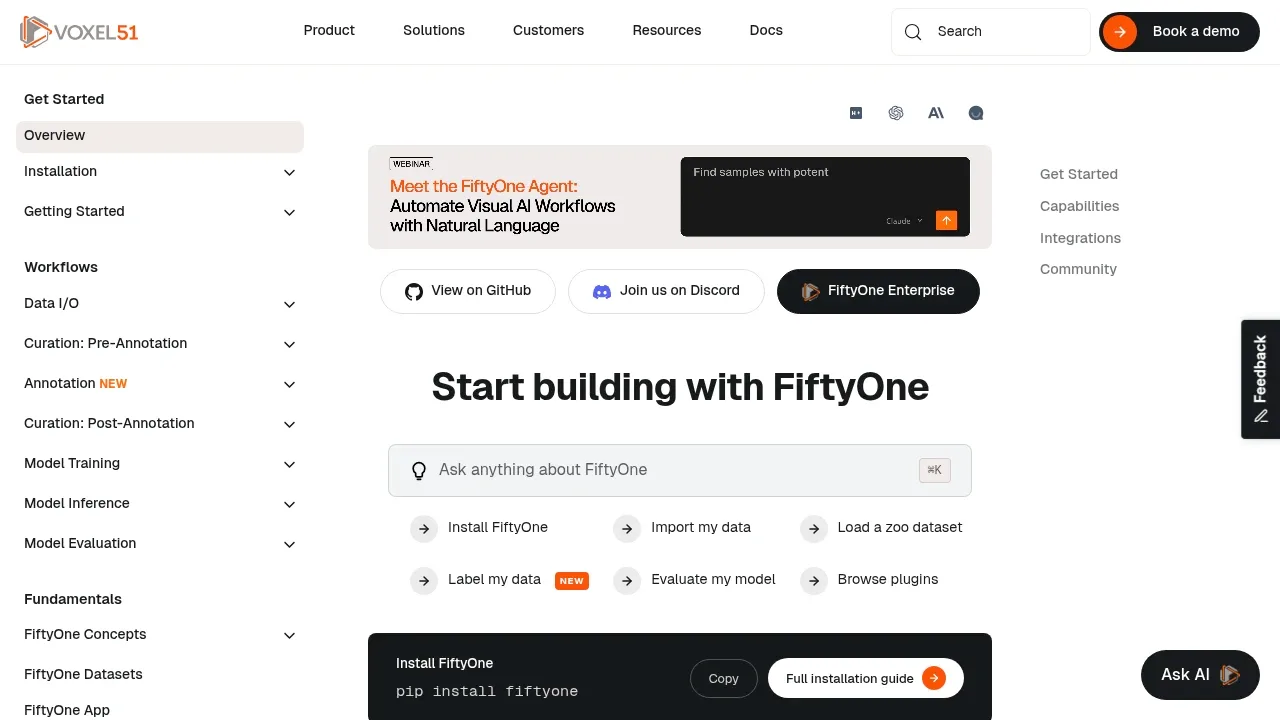 Screenshot of FiftyOne website