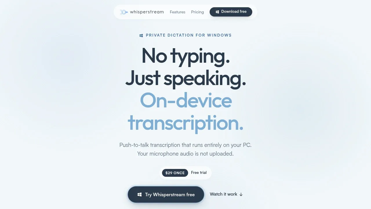 Screenshot of Whisperstream website