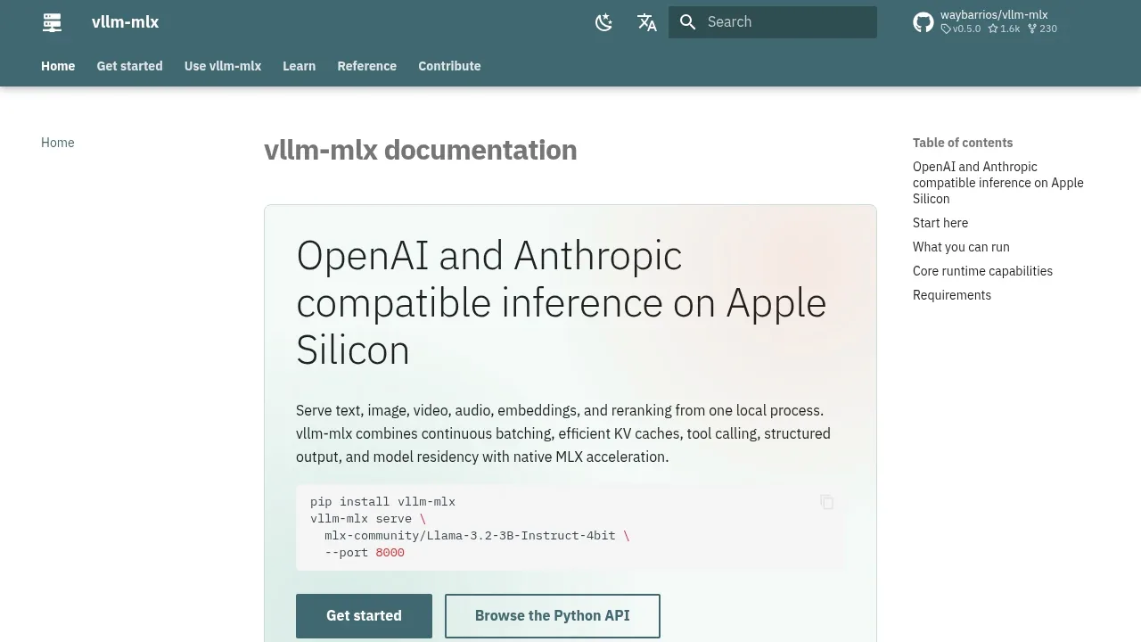 Screenshot of vllm-mlx website
